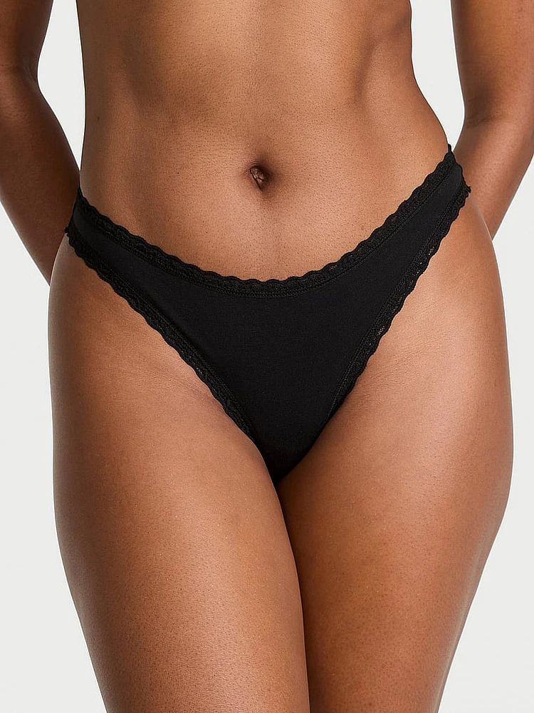 Cotton Lace-Waist Thong