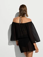 Beachwear Sheer Crinkle Smocked Mini Dress