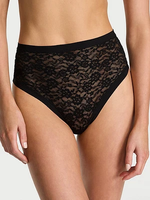 No-Show High-Waist Lace Thong Panty