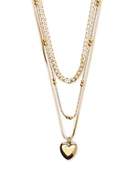 Gold 3-Piece Layered Heart Necklace Set