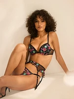 Dark Blossom Embroidery Garter Belt