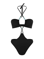 Beaded Cheeky Monokini One-Piece Swimsuit