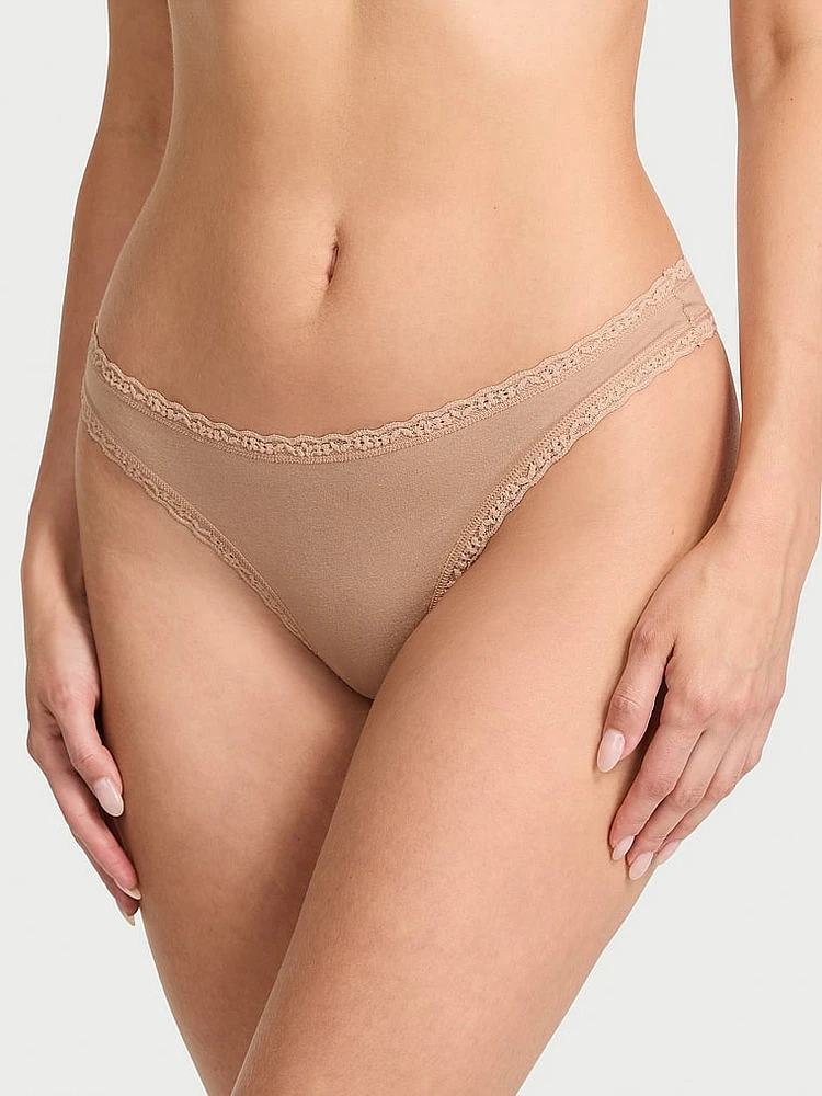 Cotton Lace-Waist Thong