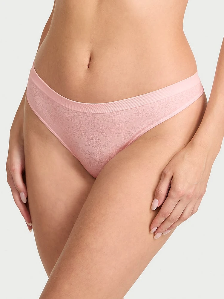 Seamless Lace-Trim Thong Panty