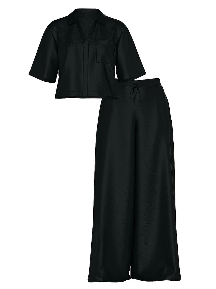 Luxe Satin Boxy Cropped Long Pajama Set