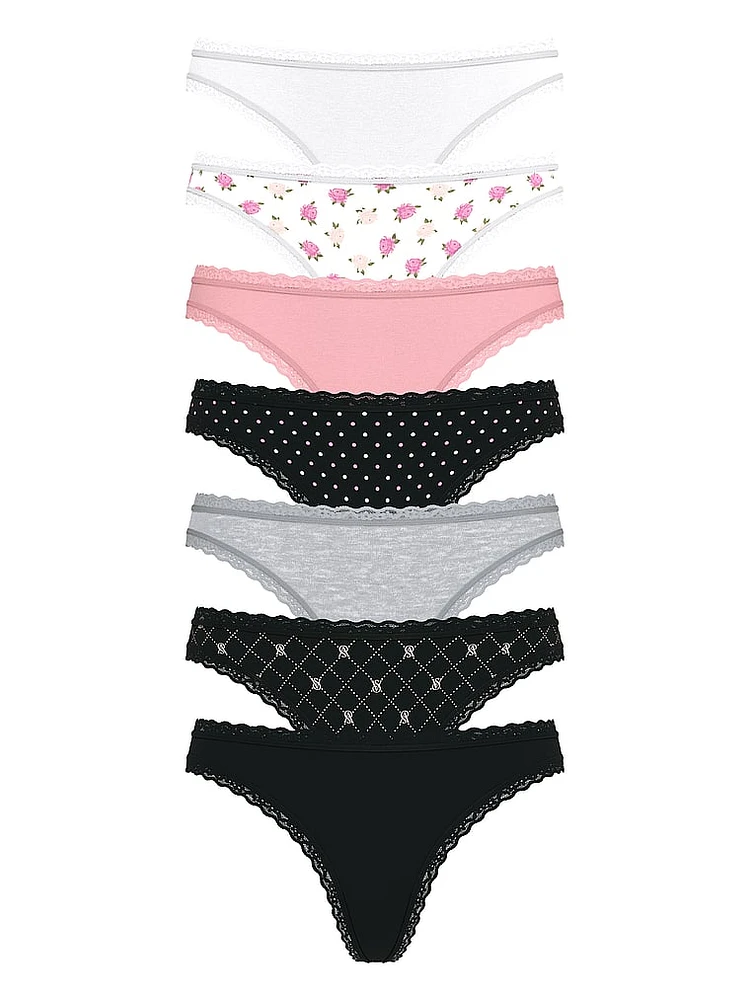 7-Pack Days of the Week Lace-Trim Thong Panties