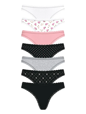 7-Pack Days of the Week Lace-Trim Thong Panties