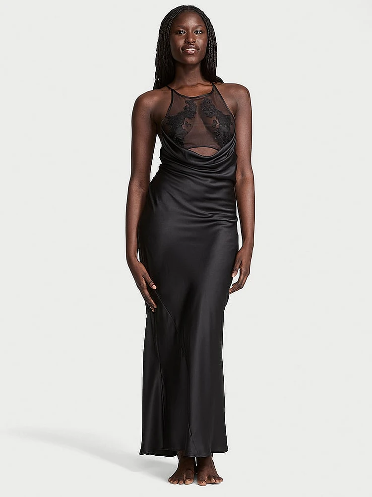 Sheer Rose Satin High-Neck Long Slip