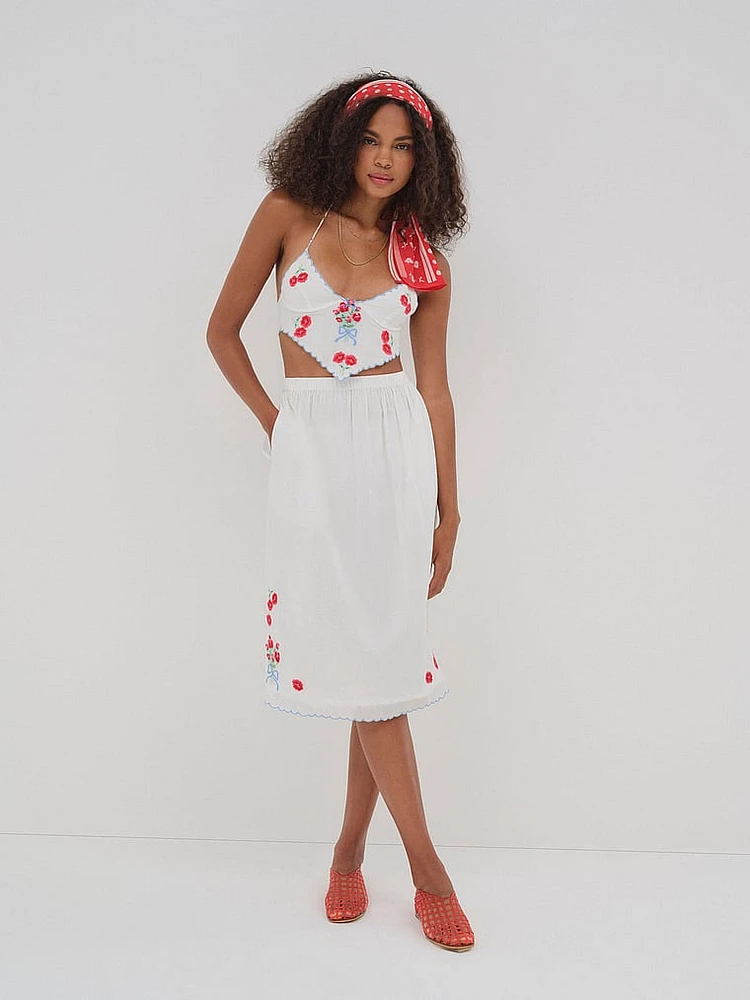 Forget Me Not Embroidery Midi Skirt