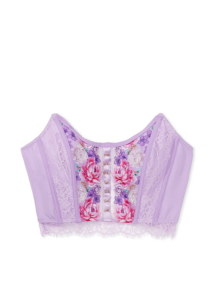 Floral Embroidery Strapless Corset Top