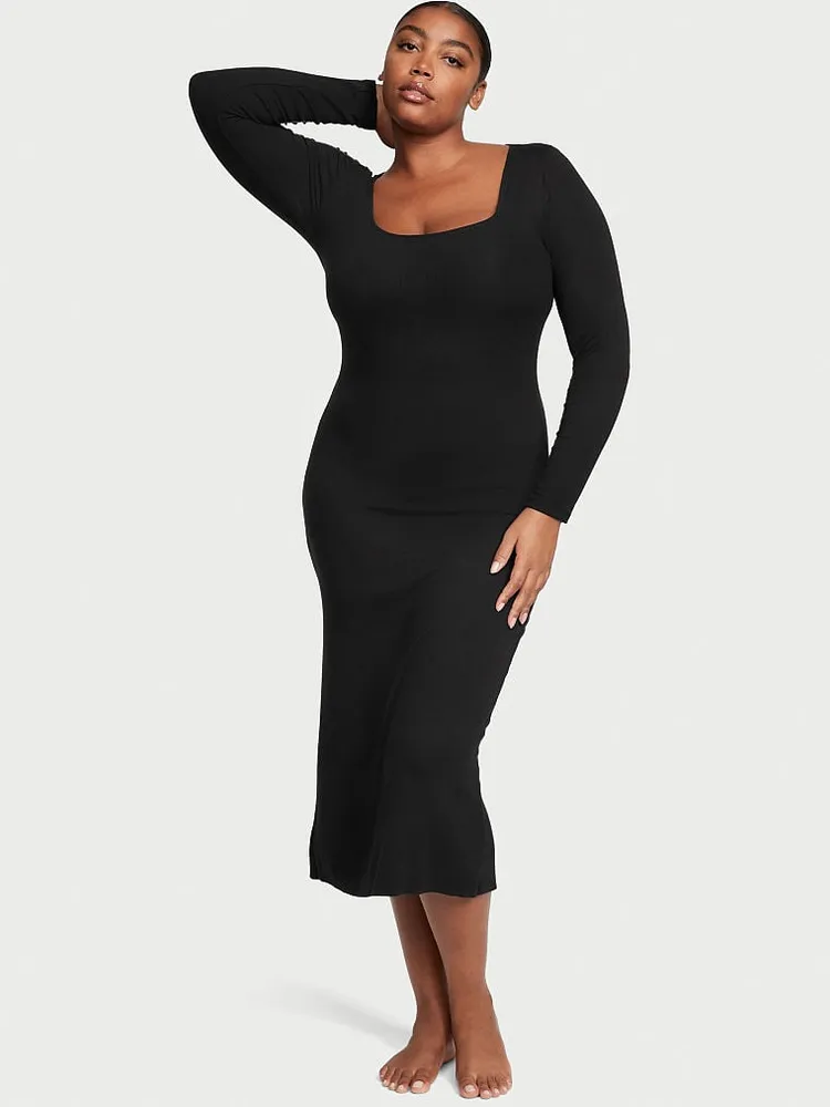 Ribbed Modal Long-Sleeve Slip Dress
