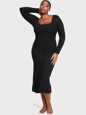 Ribbed Modal Long-Sleeve Slip Dress