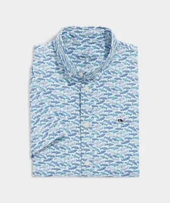 Boys' Stretch Poplin Short-Sleeve Fish Print Shirt