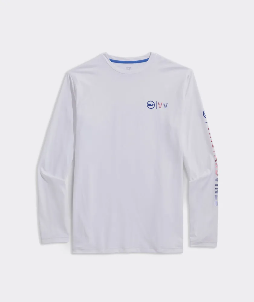 Americana Striped Text Long-Sleeve Harbor Performance Tee