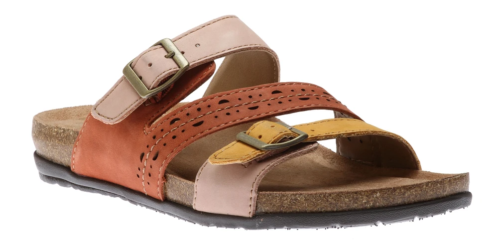 Felix Amber Yellow Multicolour Perforated Strappy Slide Sandal