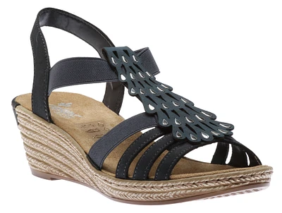 Namur Blue Tear Drop Applique Wedge Sandal