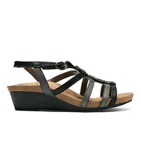 Hannah Black T-Strap Wedge Sandal