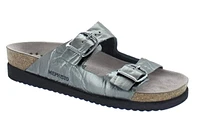 Harmony Metallic Grey Leather Crinkle Slide Sandal