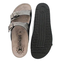 Harmony Metallic Grey Leather Crinkle Slide Sandal