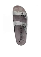 Harmony Metallic Grey Leather Crinkle Slide Sandal