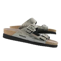 Harmony Metallic Grey Leather Crinkle Slide Sandal