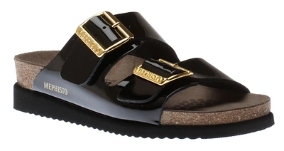Hester Black Patent Gold Buckle Slide Sandal