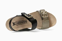 Lissandra Cuba Black Gold Textured Leather Wedge Sandal