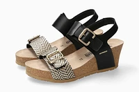 Lissandra Cuba Black Gold Textured Leather Wedge Sandal