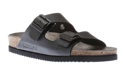 Nerio Black Scratch Leather Slide Sandal