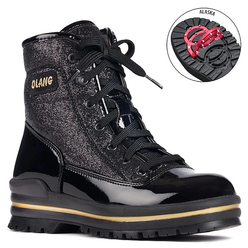 Pop Black Glitter Lace-Up Winter Boot