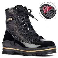 Pop Black Glitter Lace-Up Winter Boot