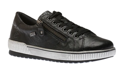 Ottawa Black Leather Zipper Lace-Up Sneaker
