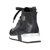 Micro Stretch Black Lace-Up Wedge Sneaker