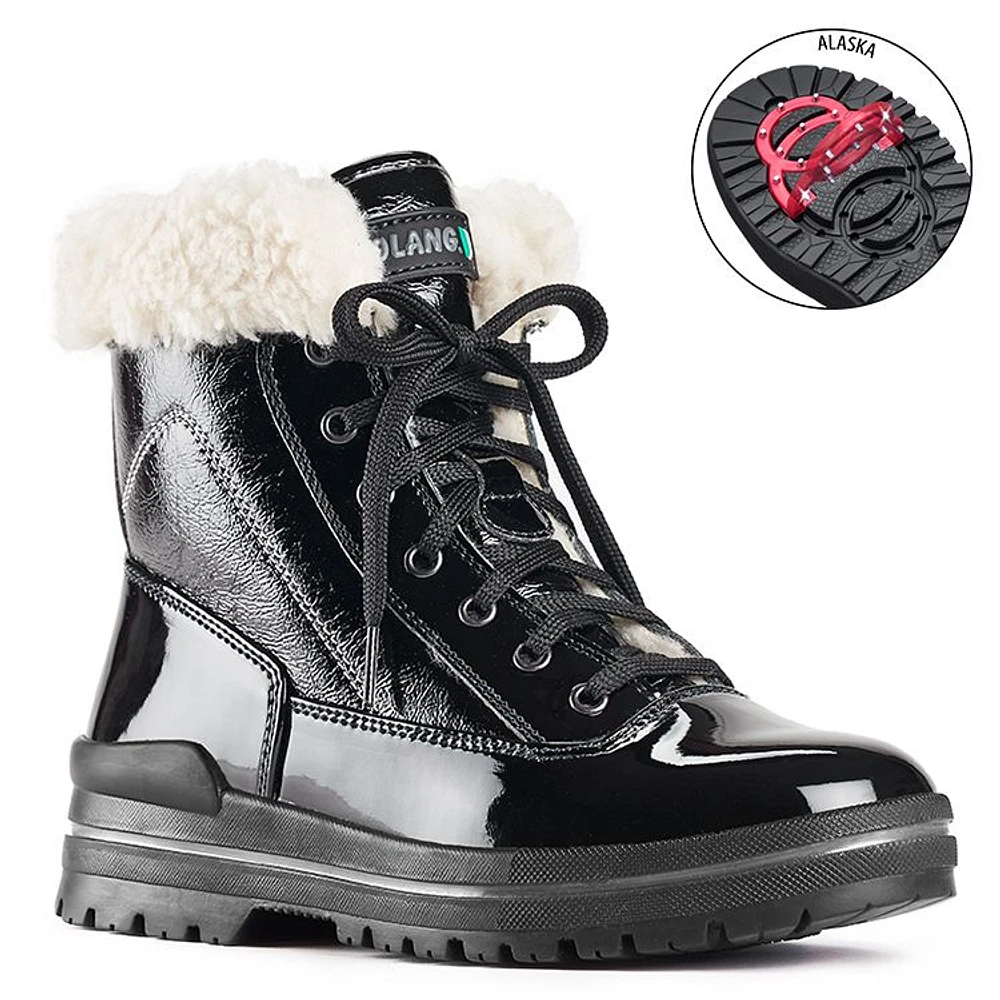 Rimini Lace-Up Black Patent Winter Ankle Boot