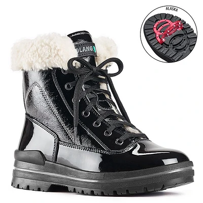 Rimini Lace-Up Black Patent Winter Ankle Boot
