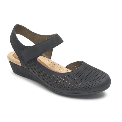 Judson Black Perforated Leather Wedge Sandal