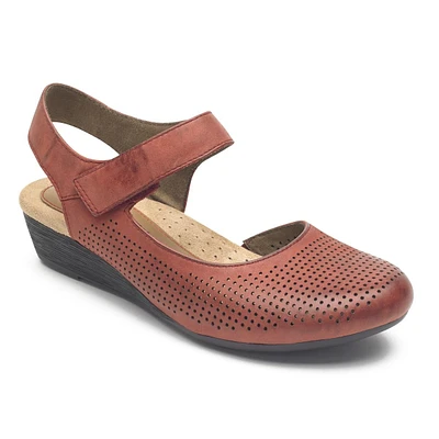 Judson Red Perforated Leather Wedge Sandal