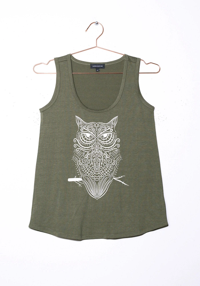 Women's Owl Scoop Neck Tank