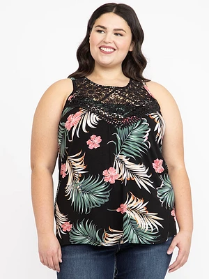 Women's Tropical Crochet Neck Tank