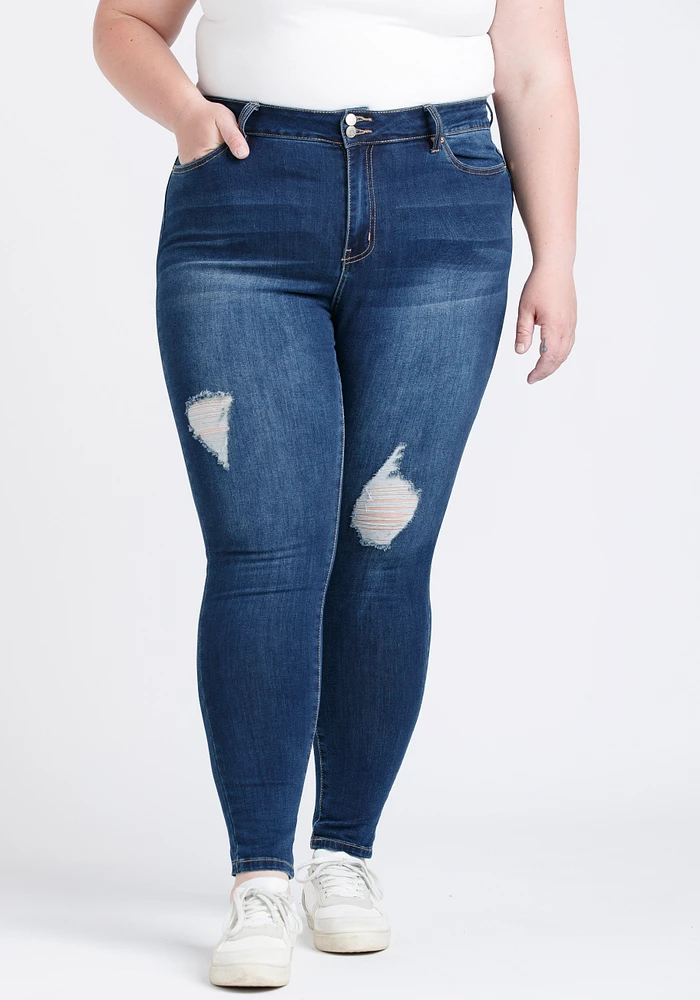 Women's Plus 2 Button High Rise Destroyed Skinny Jeans