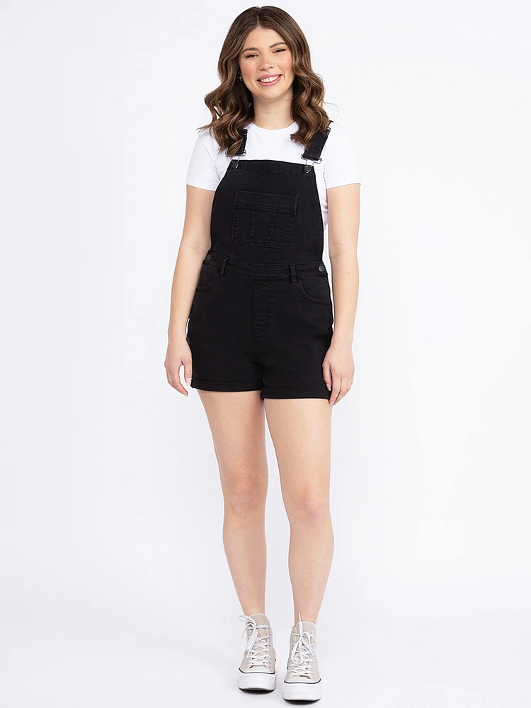 Women's Cuffed Relaxed Black Denim Shortall