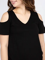 Women's V-Neck Cold Shoulder Tee