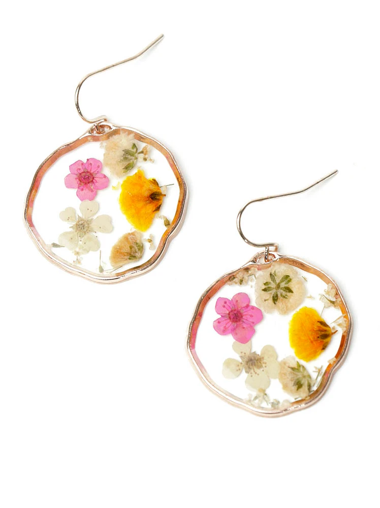 Women's Pressed Flower Pendant Earrings