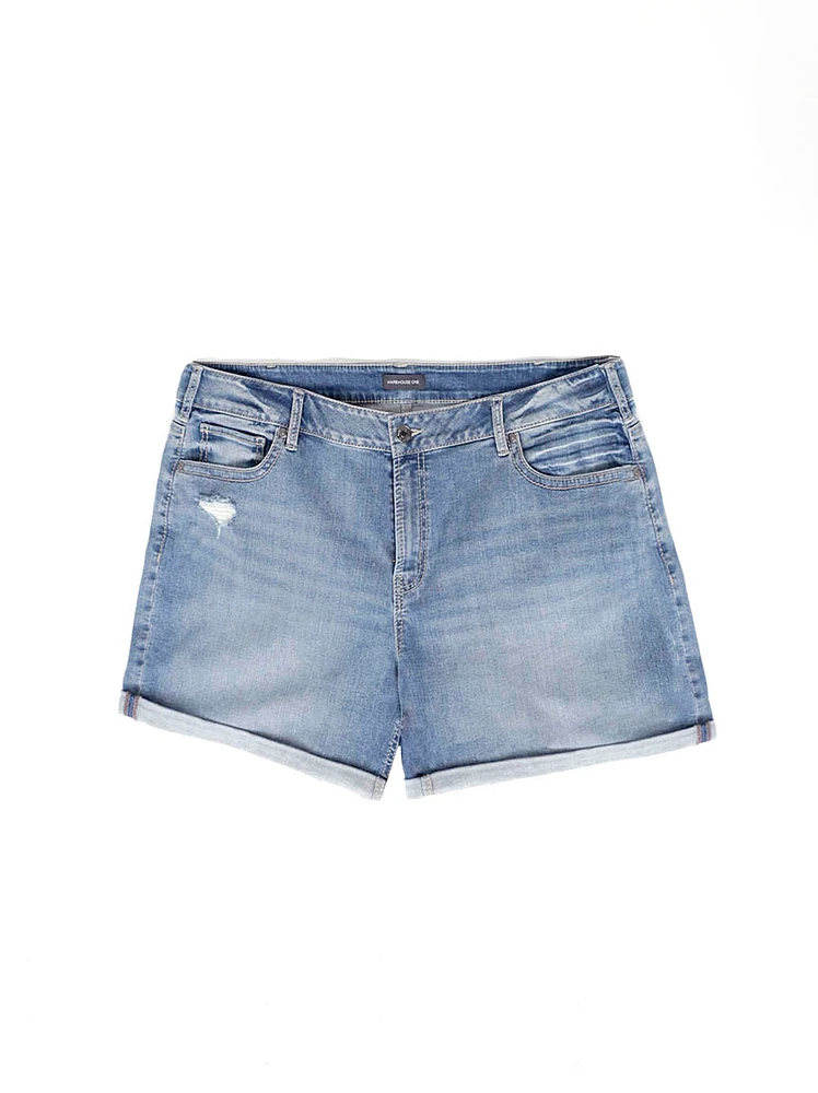 Women's Plus Boyfriend Cuffed Midi Denim Short