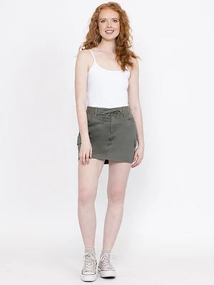 Women's Light Olive Knit Waist Cargo Mini Skort