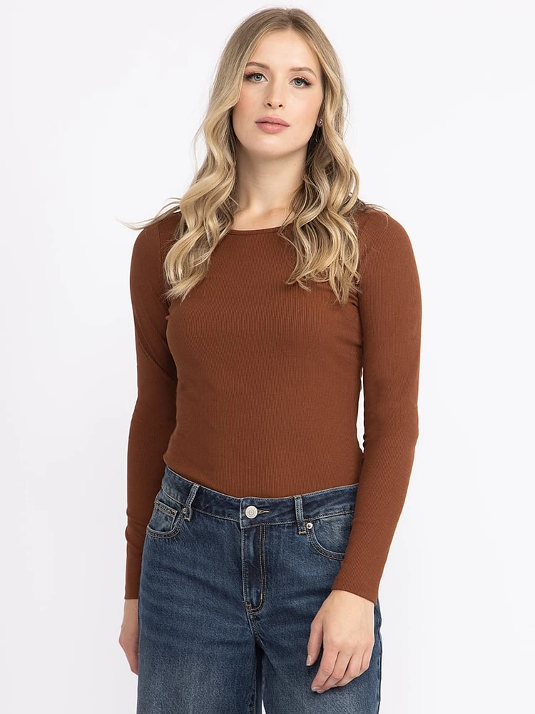 Women's Crew Neck Rib Long Sleeve Tee