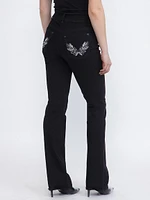 Women's Embellished Back Pocket Black Baby Boot Jeans