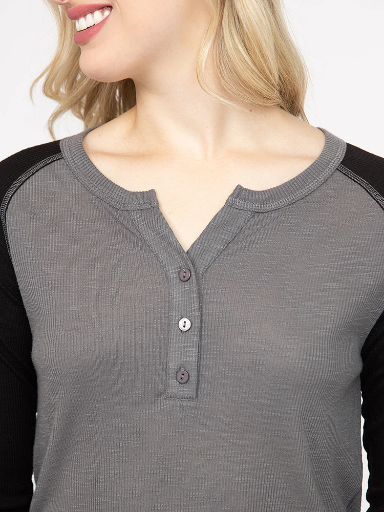 Women's Rib Baseball Henley Tee