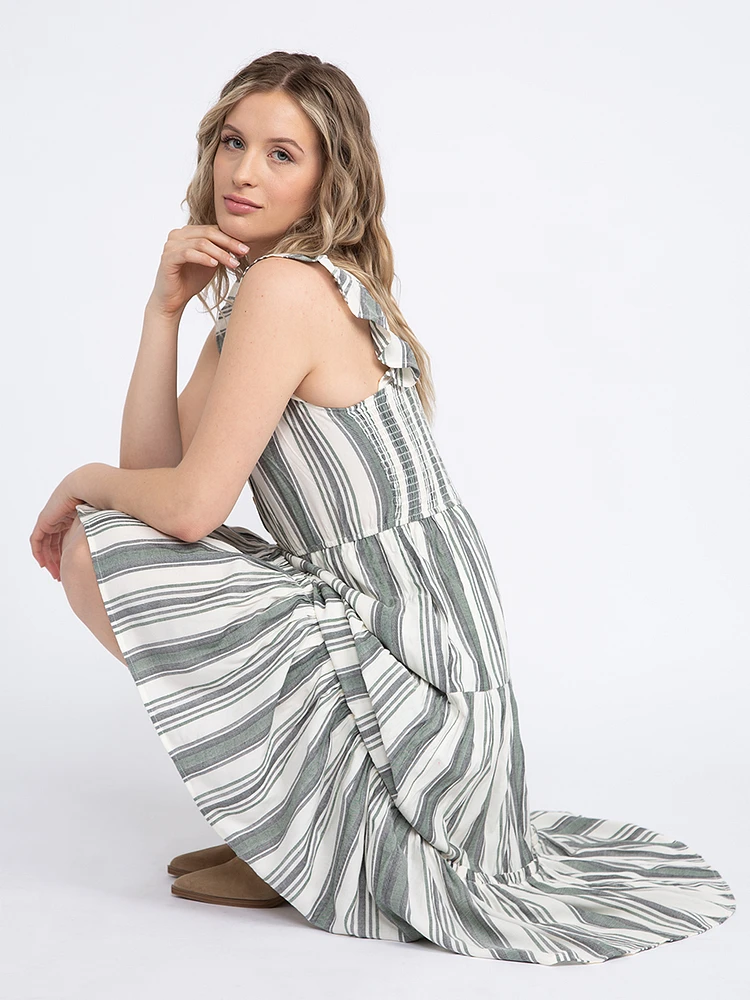 Women's Stripe Tiered Midi Dress