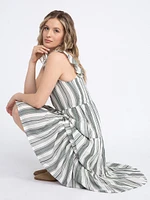 Women's Stripe Tiered Midi Dress